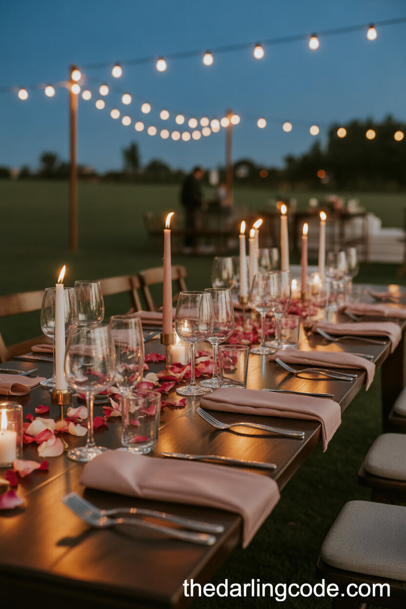 Candlelit Evening Table With Rose Petals