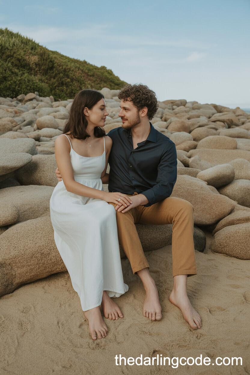 Elegant Sitting On Sun-Kissed Beach Rocks