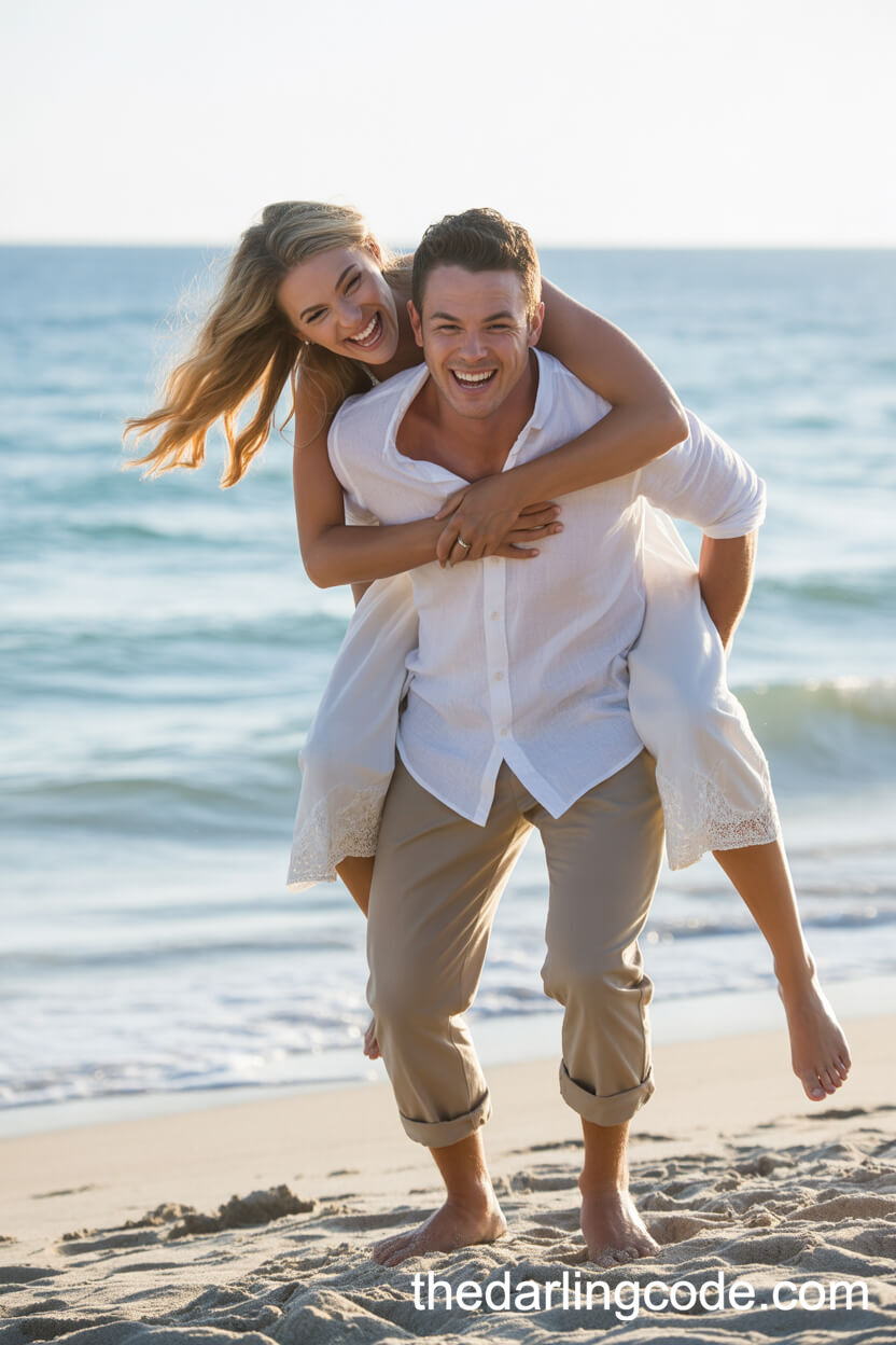 Playful Piggyback Ride In The Sand