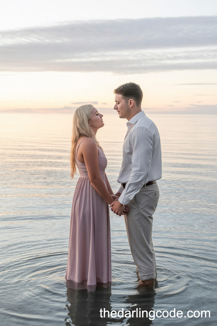 Romantic Stroll In Shallow Sunset Waters