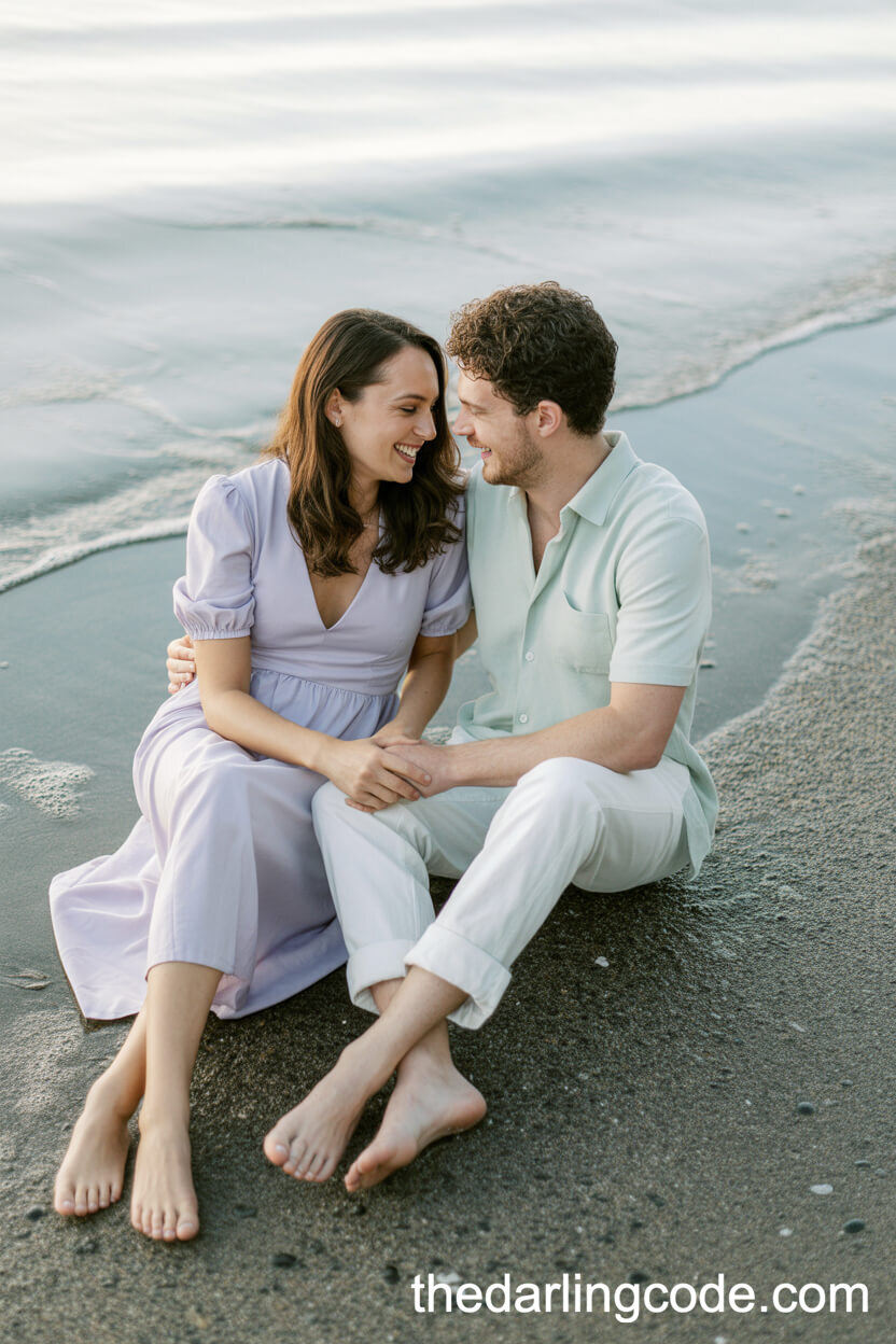 Lavender Midi Dress And Pastel Mint Shirt By The Shoreline