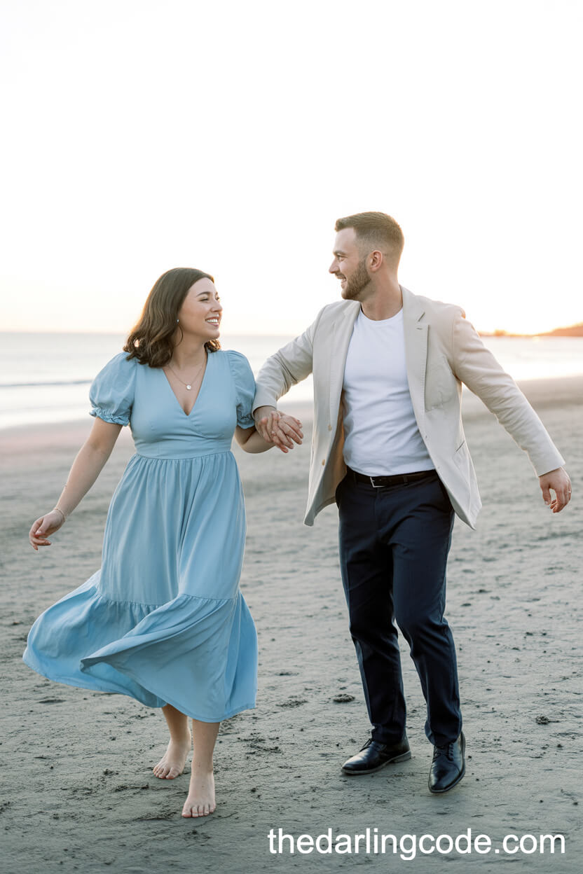 Sky Blue Maxi Dress And White Tee With Beige Blazer