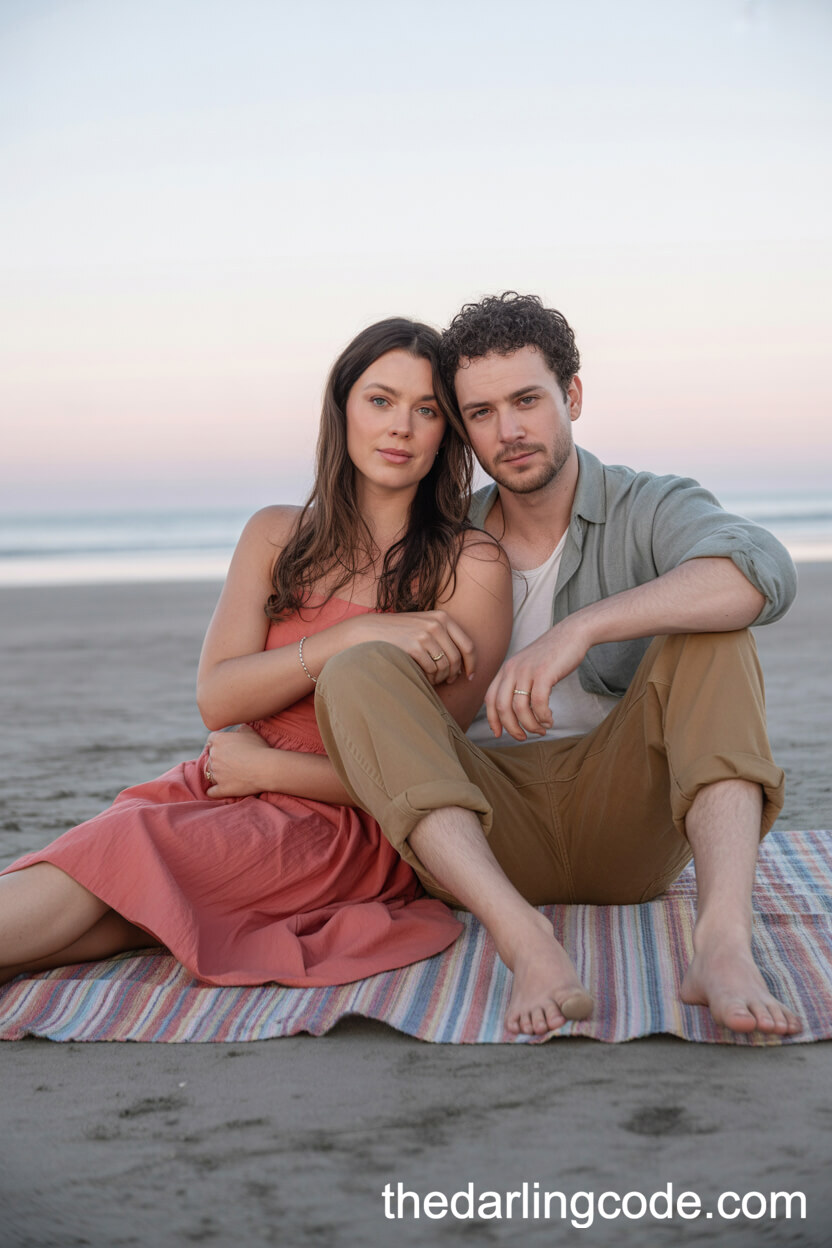 Coral Midi Dress With Light Grey Shirt And Rolled Khaki Chinos
