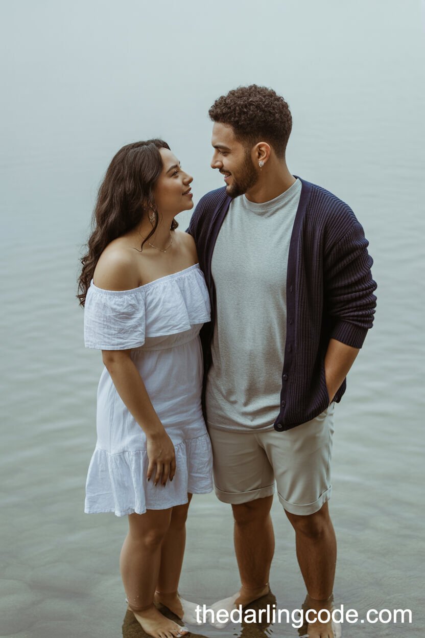 White Off-Shoulder Ruffle Dress And Navy Blue Cardigan