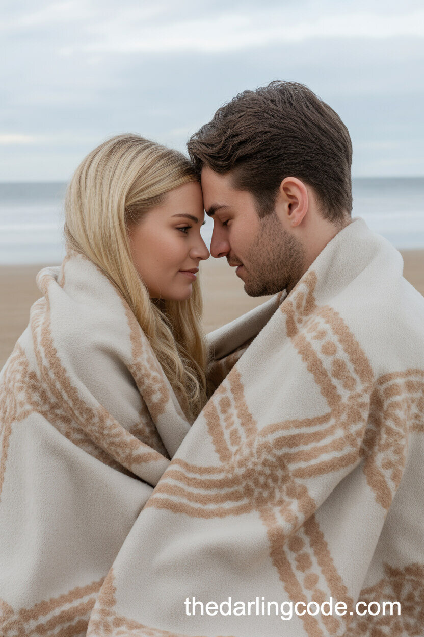 Snuggled Close Under A Patterned Blanket