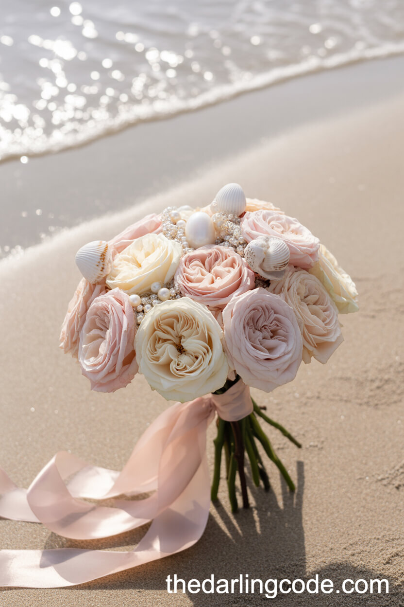 Seashell And Pearl Embellished Rose Bouquet