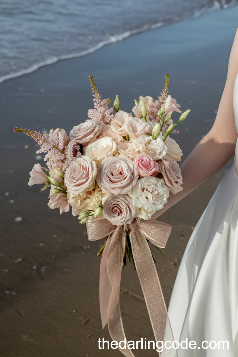 Champagne Rose And Blush Astilbe Luxury Bridal Bouquet