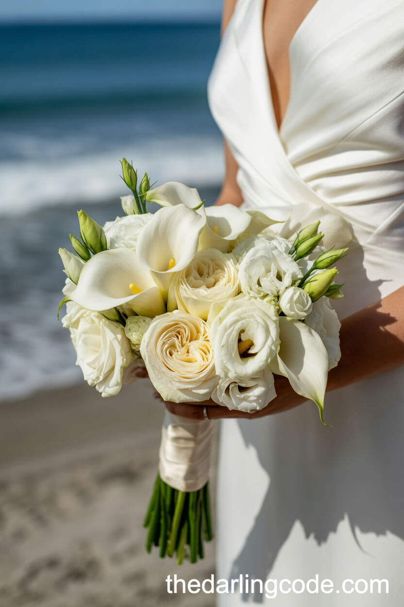 All-White Calla Lily And Garden Rose Classic Bouquet