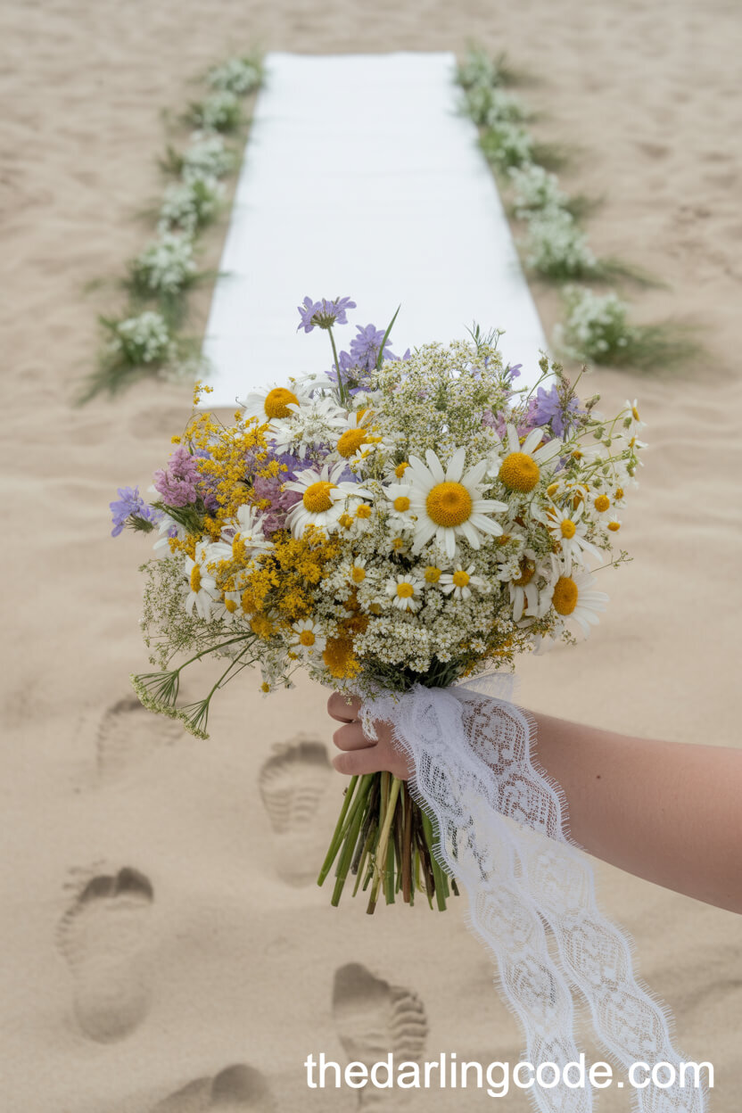 Summer Wildflower And Lace Rustic Bridal Bouquet