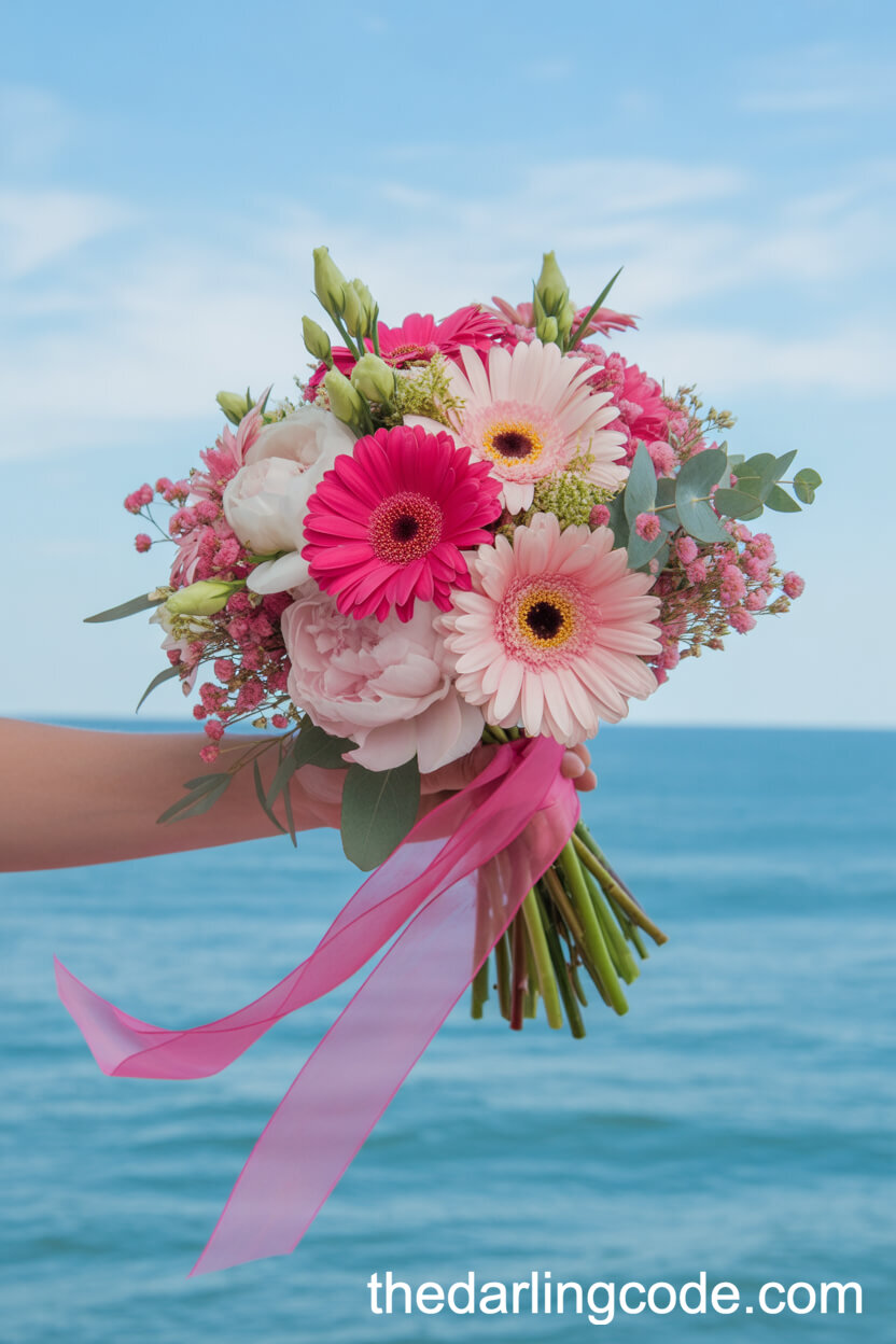 Pink Gerbera Daisy And Peony Cheerful Wedding Bouquet