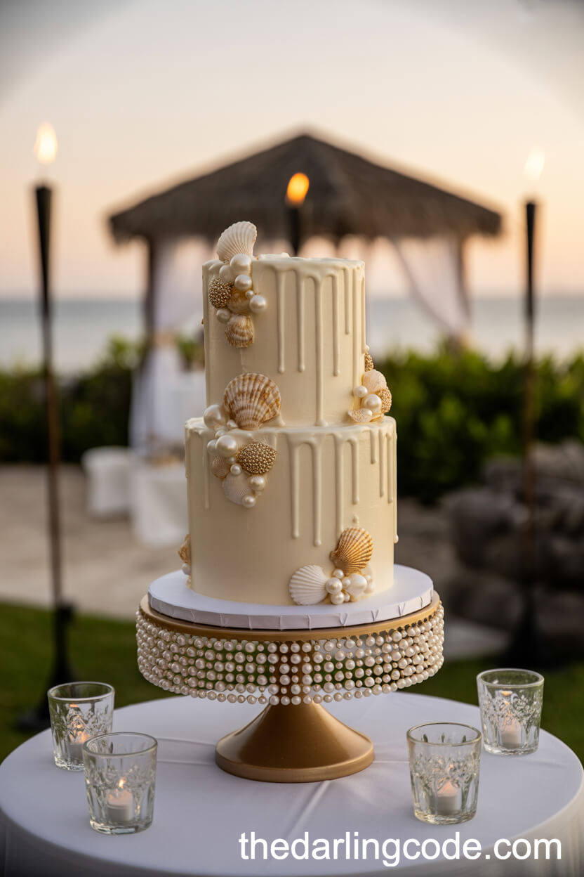 Glamorous White Chocolate Pearl Wedding Cake