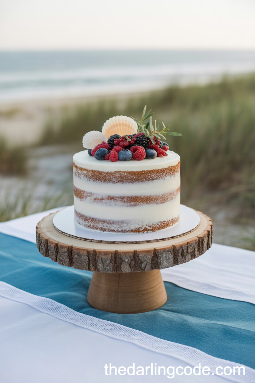 Semi-Naked Berry And Seashell Beach Cake