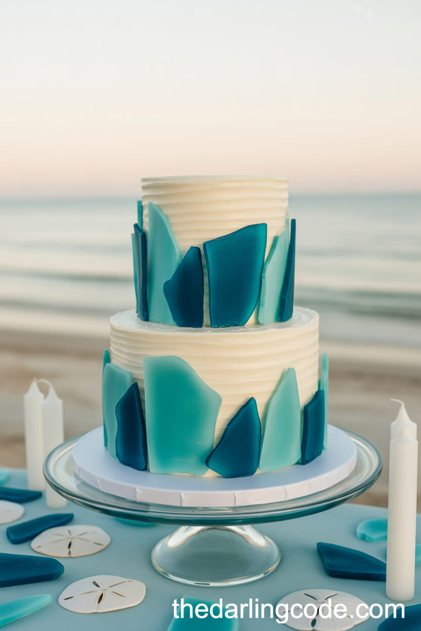 Edible Sea Glass White Buttercream Wedding Cake