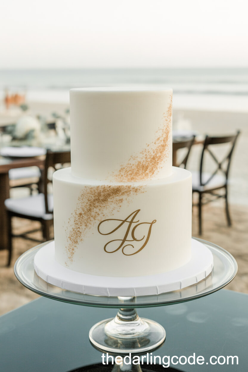 Modern Monogrammed Sand-Texture Wedding Cake