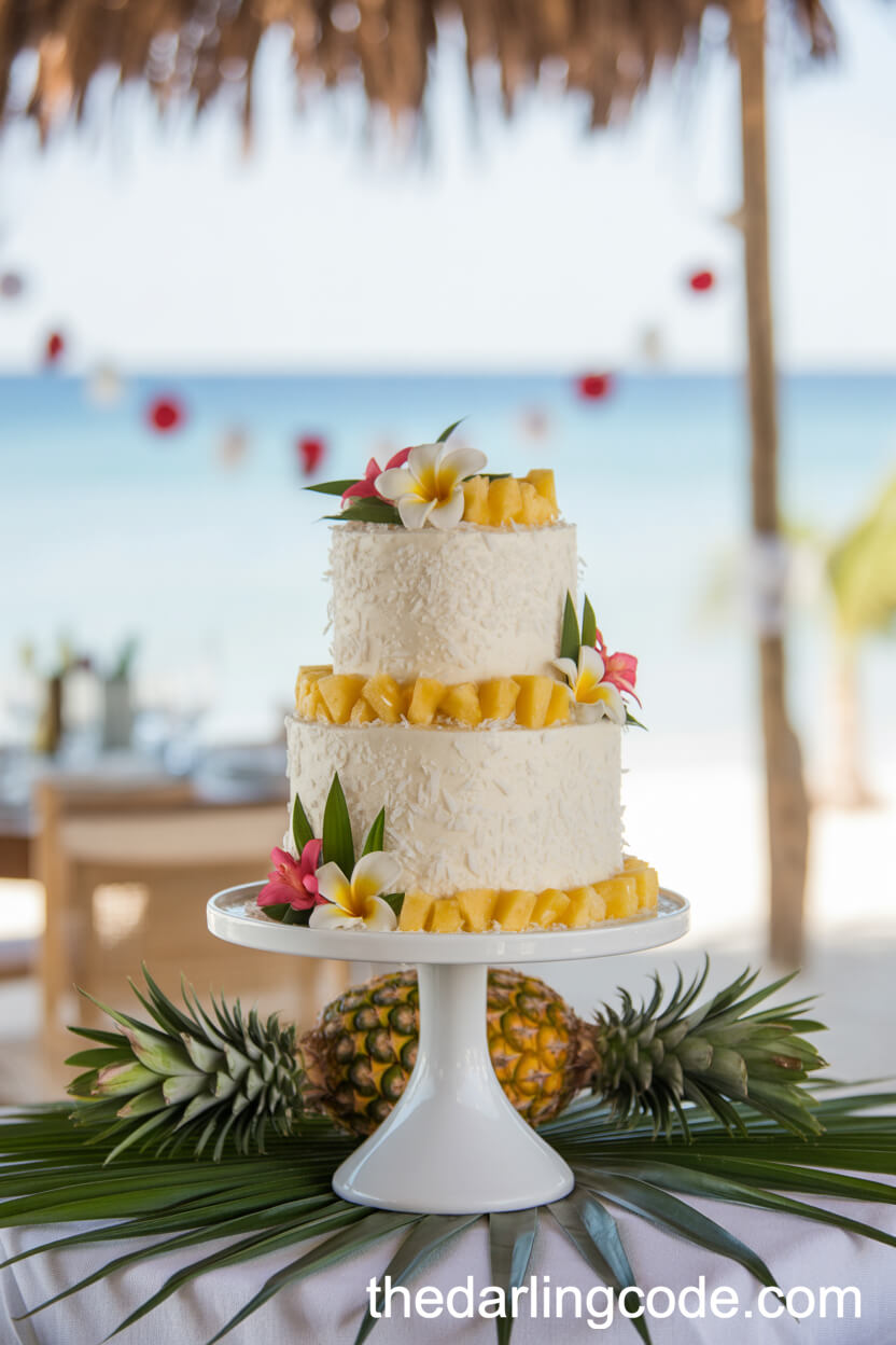Coconut And Pineapple Tropical Beach Wedding Cake