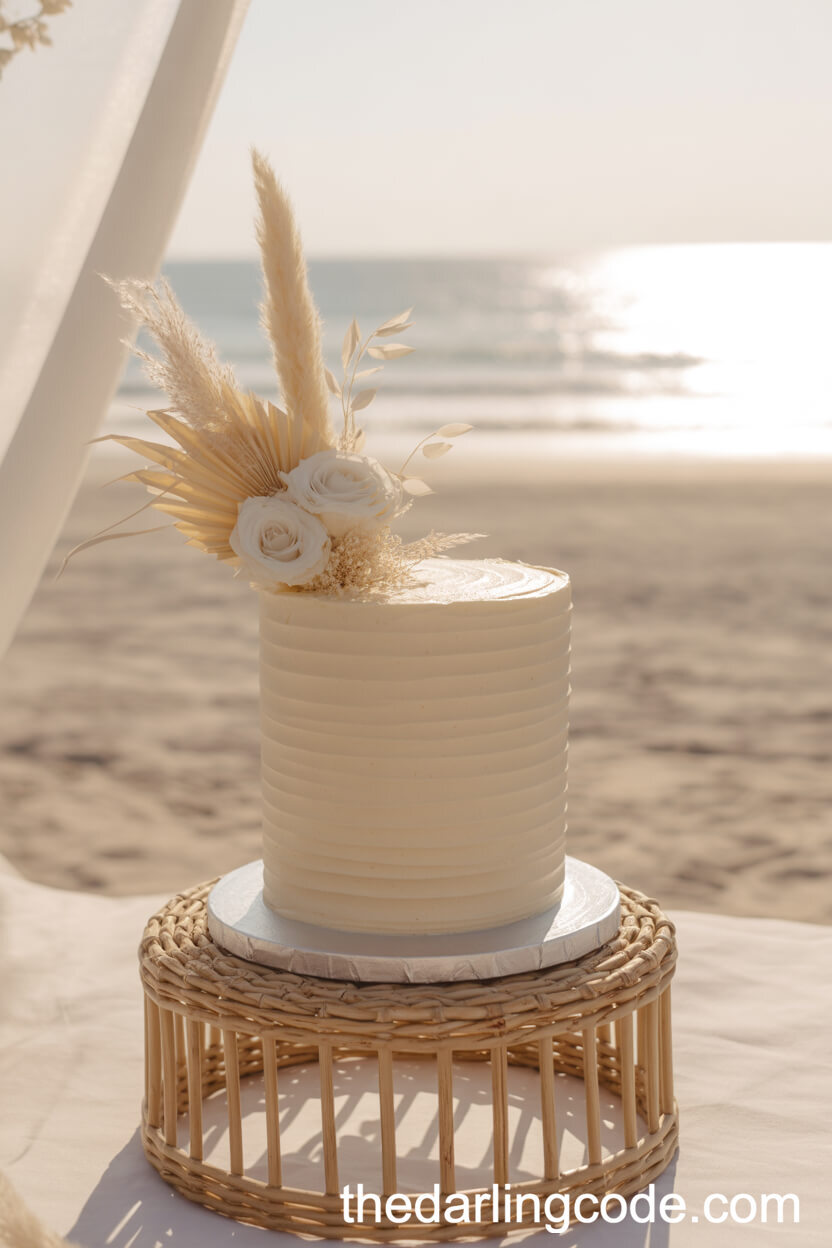 Minimalist Pampas Grass And White Rose Cake