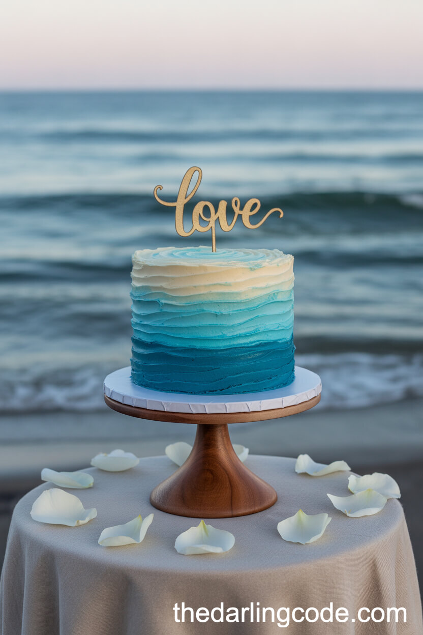 Blue Ocean Wave Beach Wedding Cake