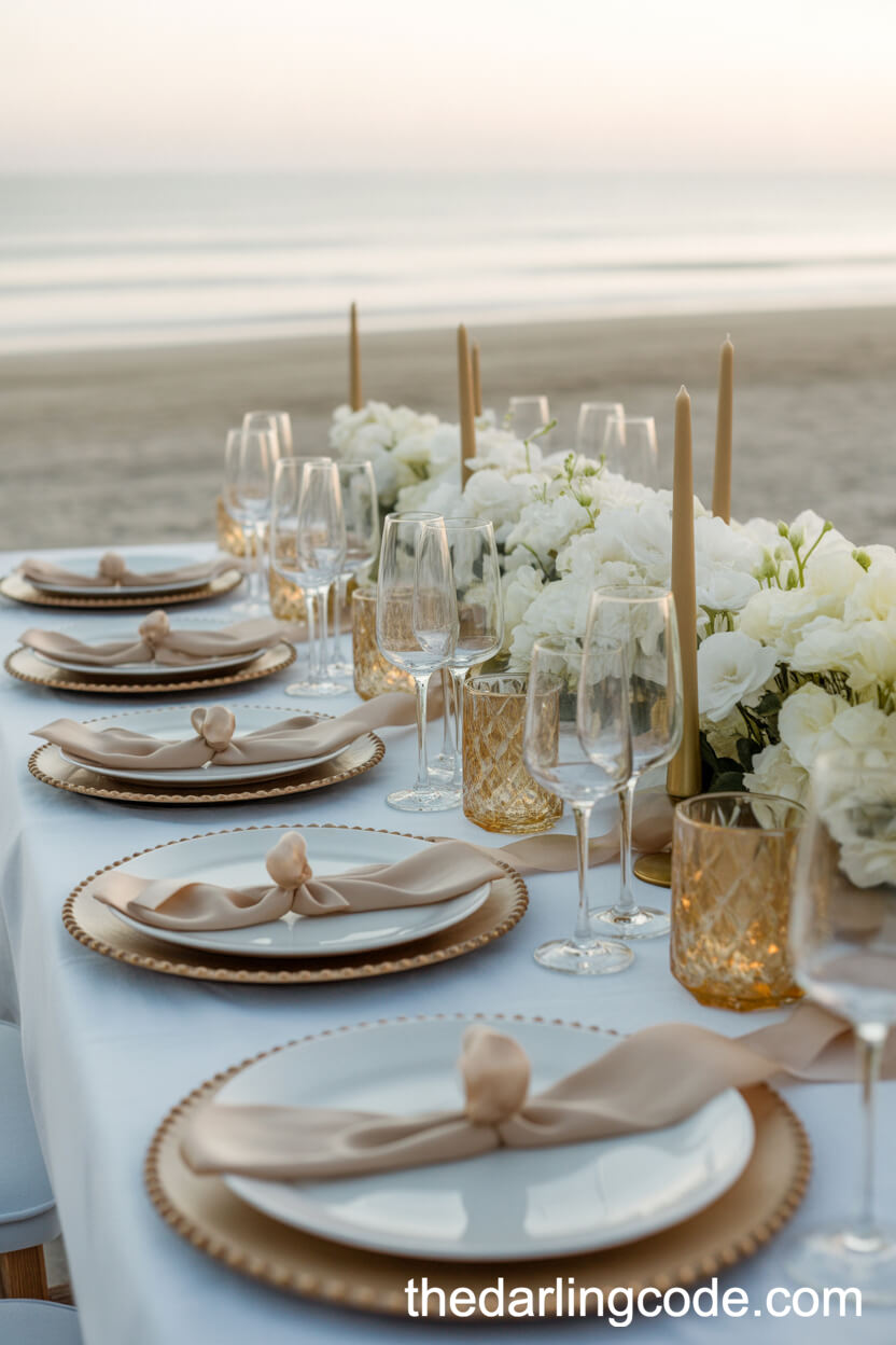 Champagne Gold And White Beach Wedding Colors