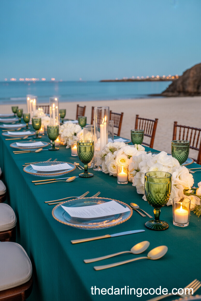 Emerald Green And Gold Beach Wedding Colors
