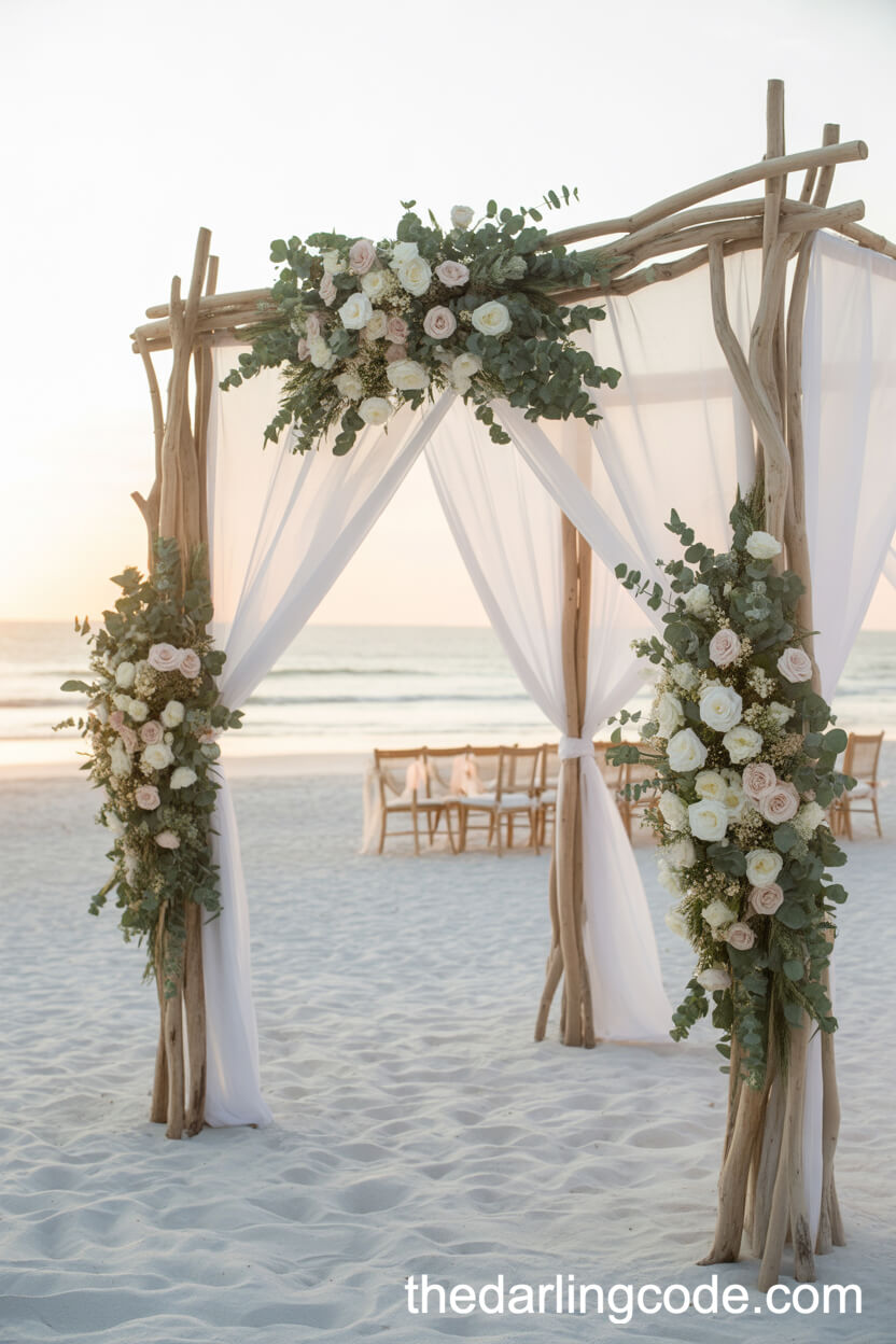 Driftwood Arch With Roses And Eucalyptus
