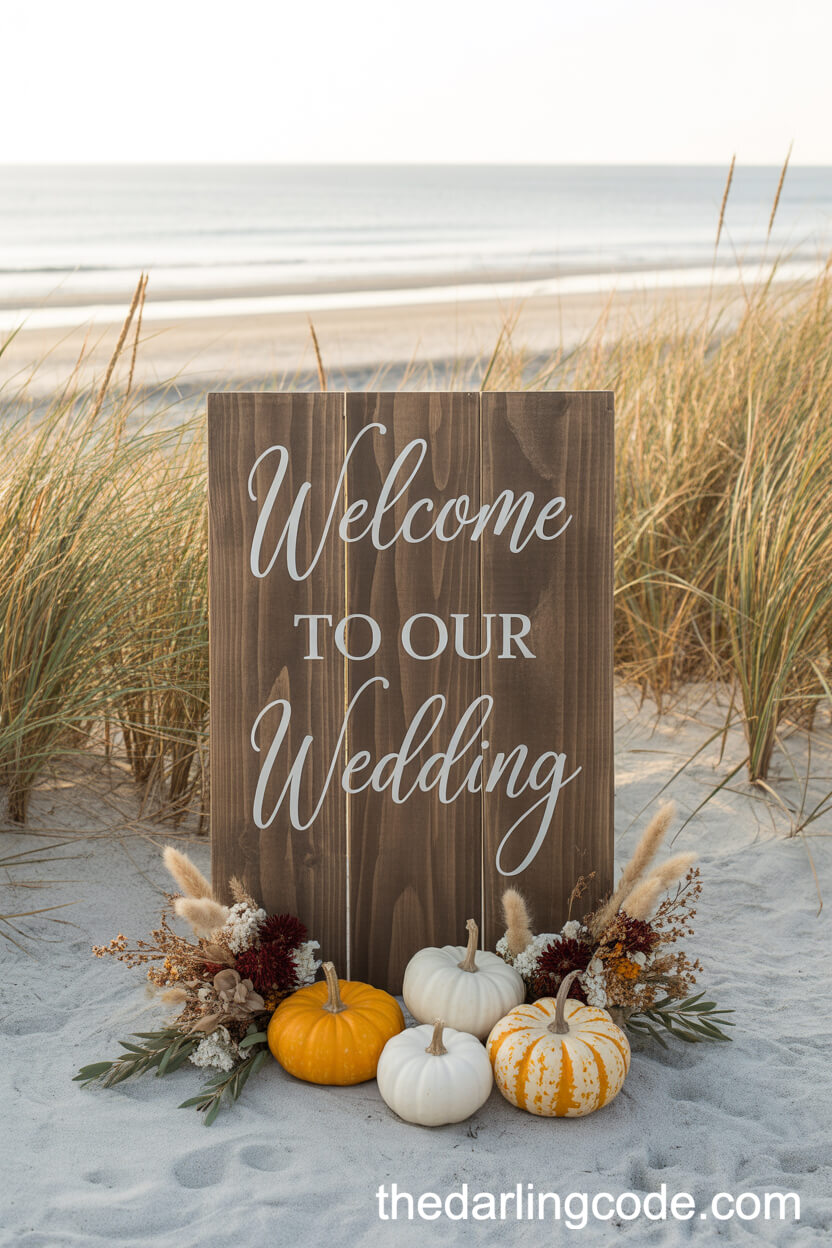 Rustic Wooden Welcome Sign With Fall Accents