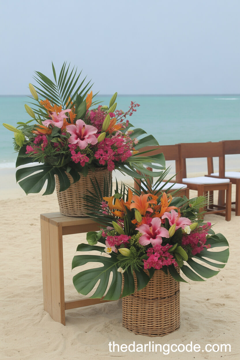 Tropical Flower Basket Arrangements