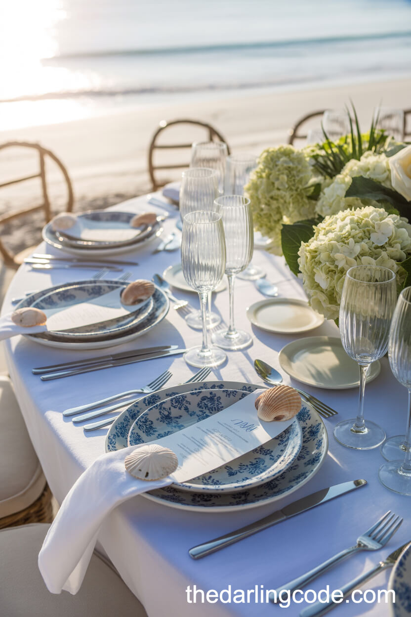 Elegant Table Setting with Shell-Shaped Menus