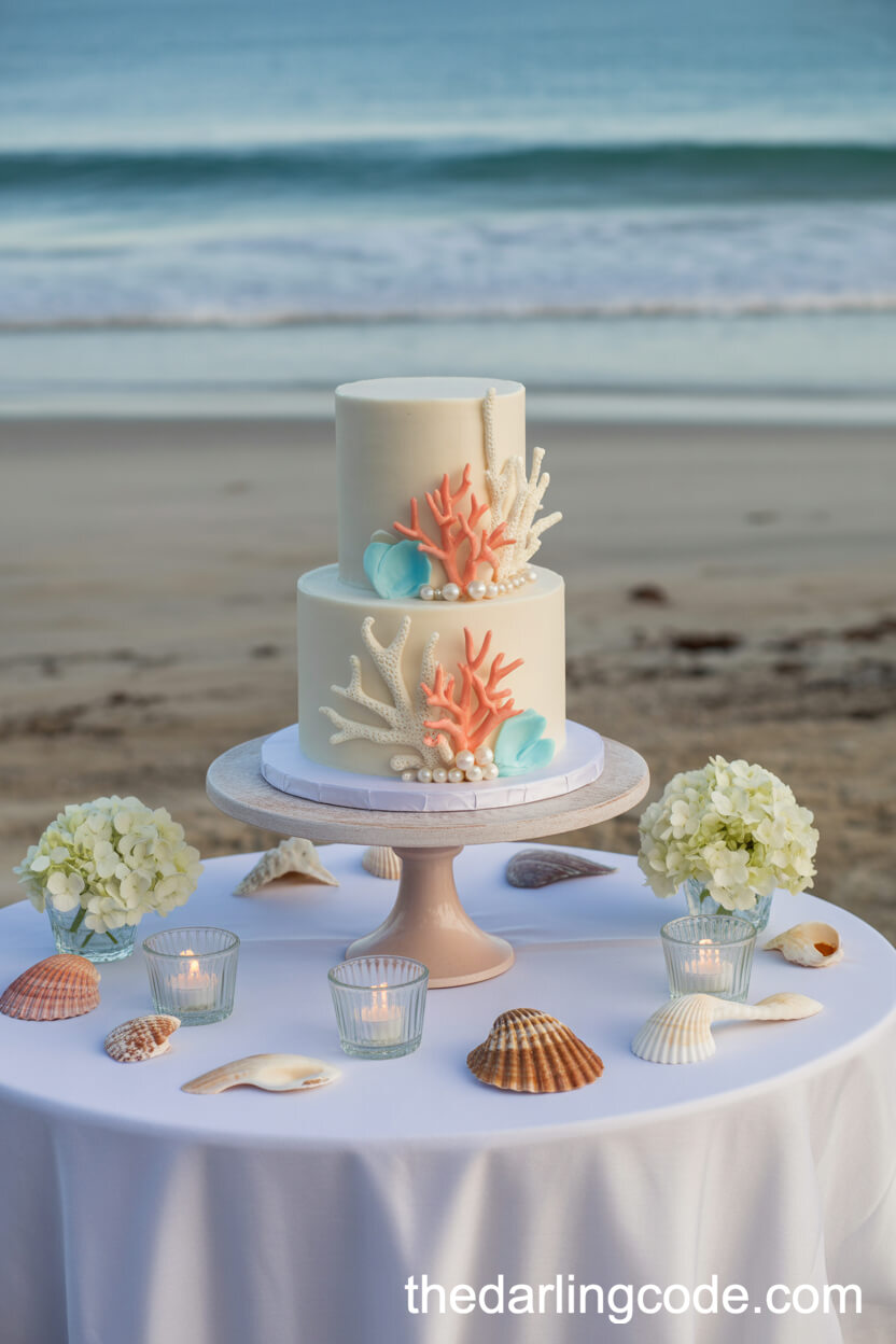 Beach Wedding Cake Table With Coastal Accents