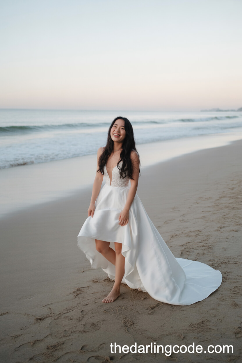 Modern High-Low Hemline Beach Wedding Dress