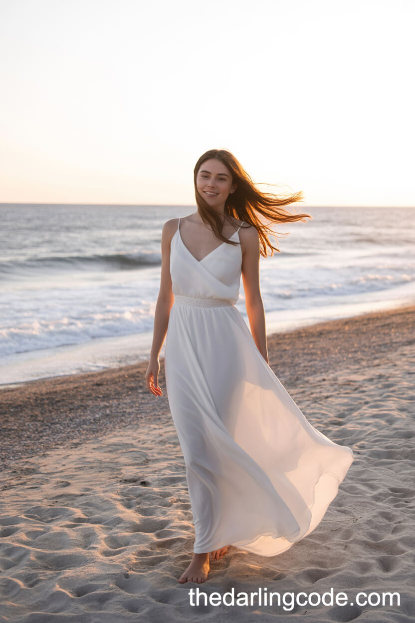 Simple Flowing Chiffon Maxi Beach Wedding Dress