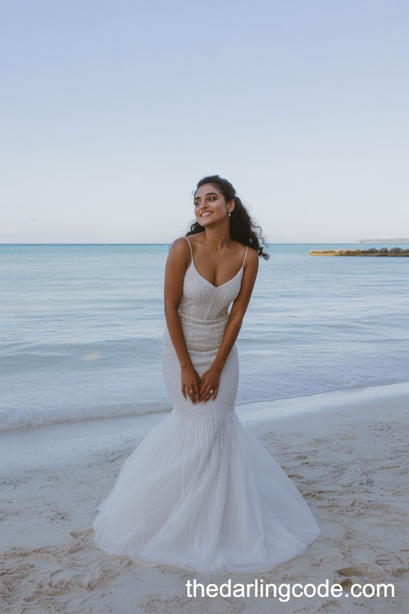 Fitted Spaghetti Strap Mermaid Beach Wedding Dress