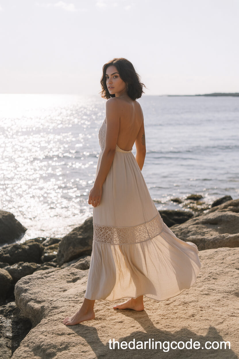 Backless Bohemian Beach Wedding Dress With Lace Details