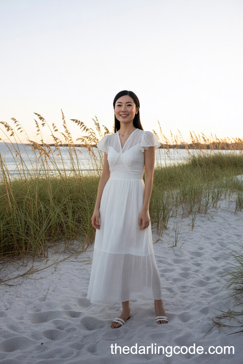 Vintage-Style Cap Sleeve Beach Wedding Dress