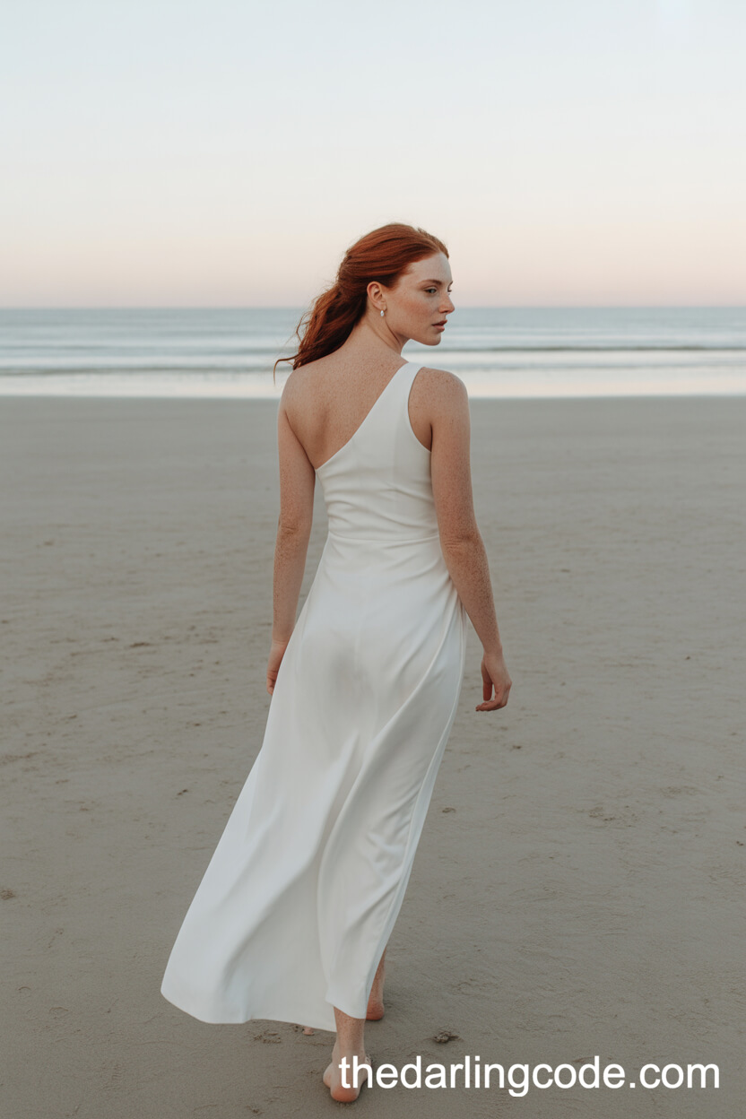 Sleek Minimalist One-Shoulder Beach Wedding Dress