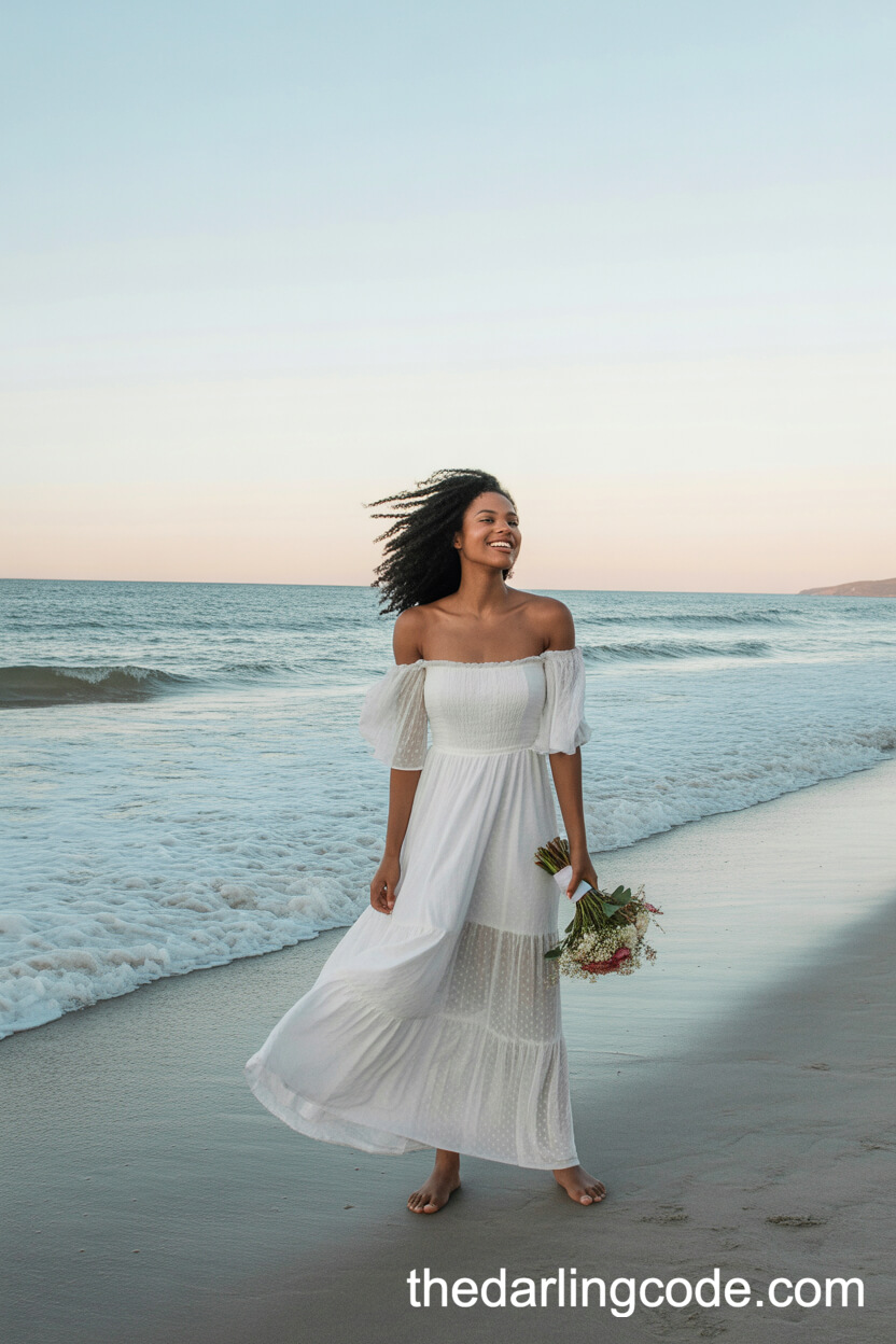Flowing Off-The-Shoulder Bohemian Beach Wedding Dress