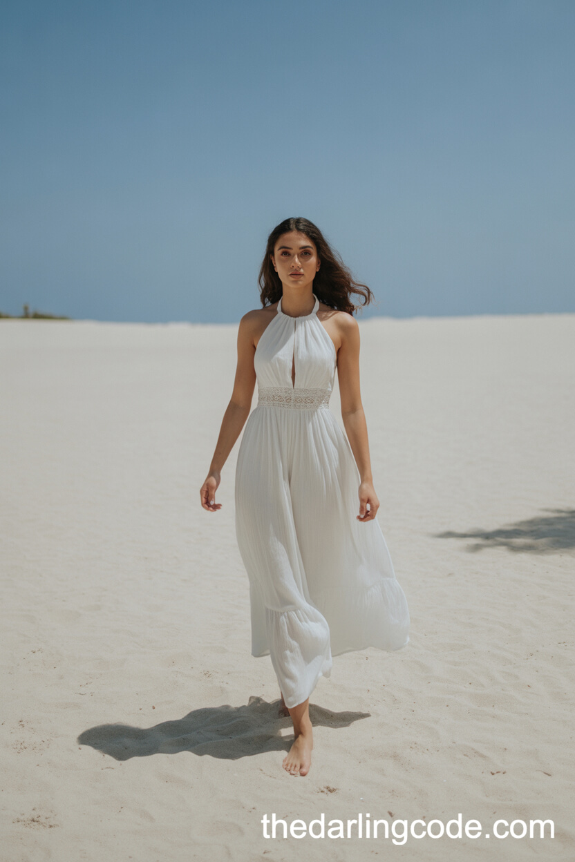 Breezy Halter Neck Ankle-Length Beach Wedding Dress