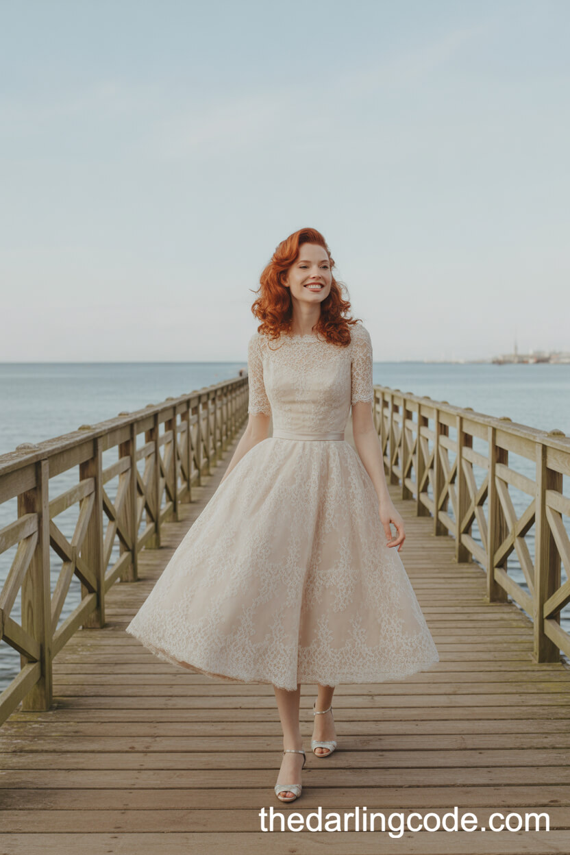 Vintage 1950s Tea-Length Lace Wedding Dress