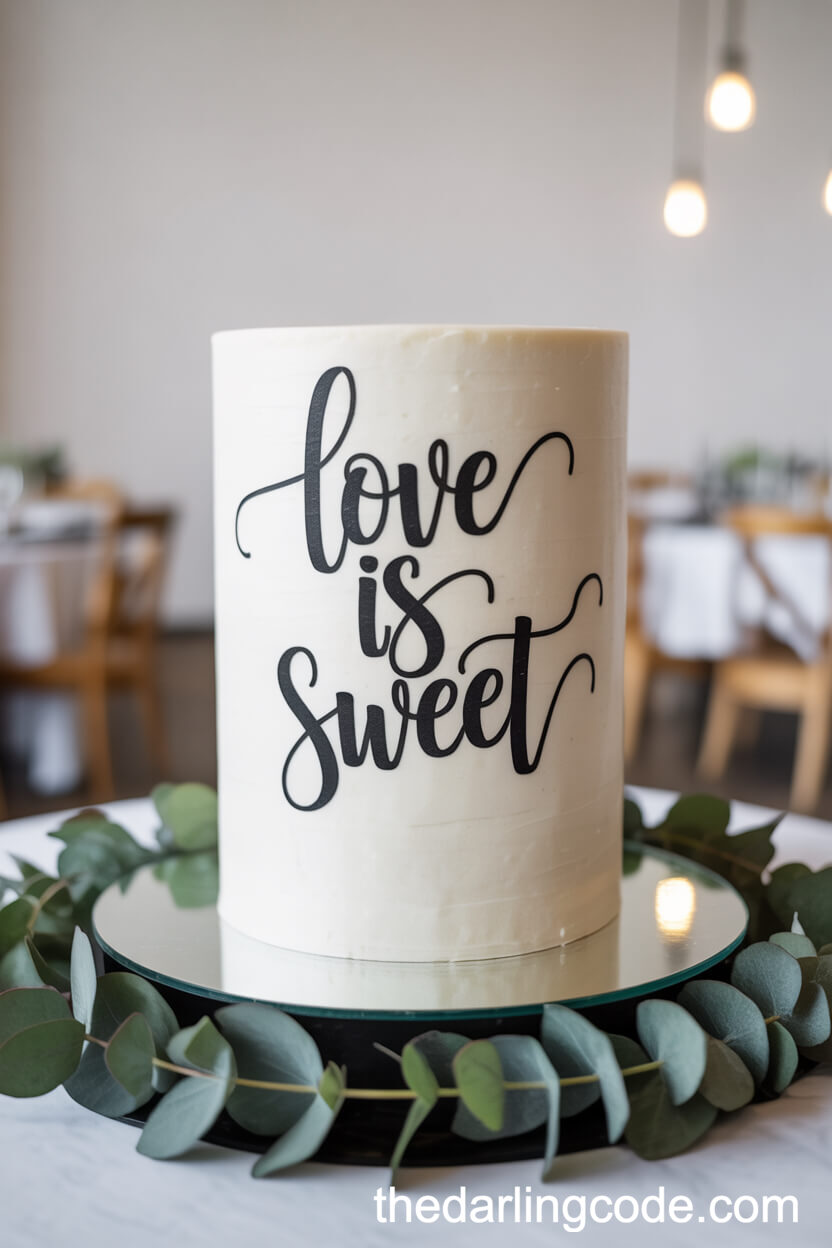 Calligraphy-Adorned Black And White Cake