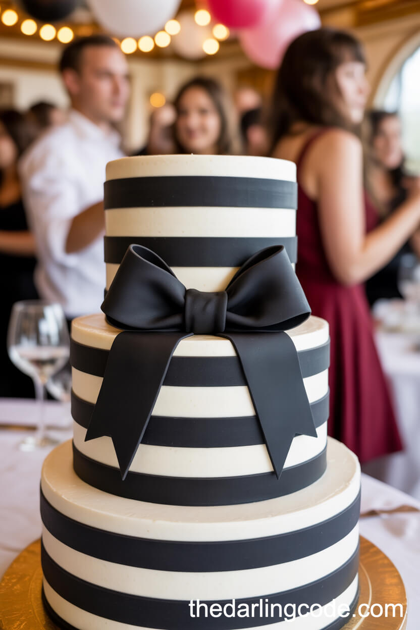 Bold Black And White Stripe Cake With Fondant Bow
