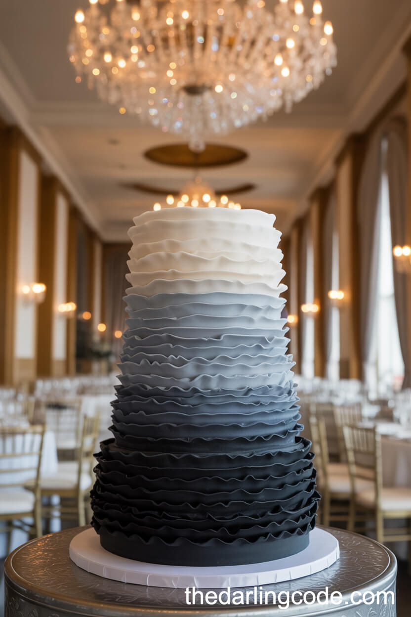 Ombre Sugar Ruffle Black And White Wedding Cake