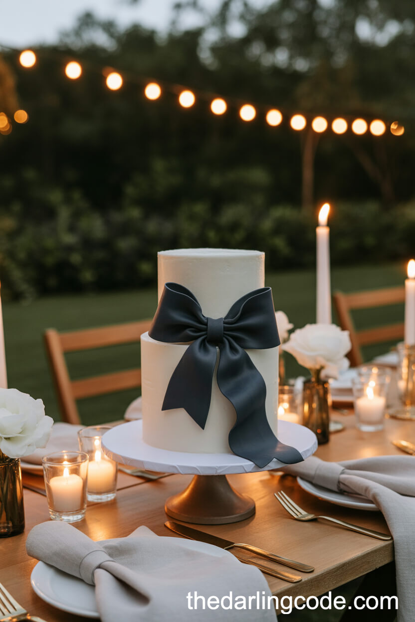 Petite White Cake With Dramatic Black Bow
