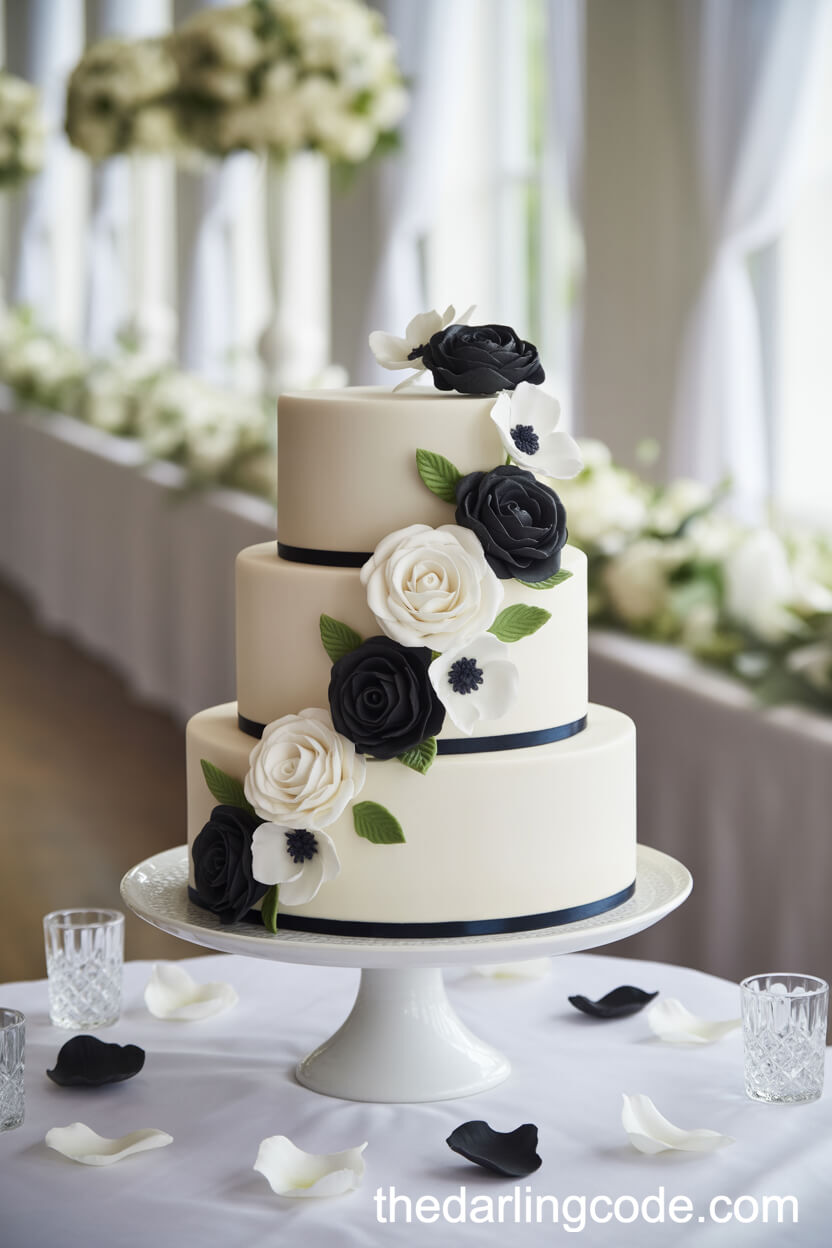 Cascading Black And White Sugar Flower Cake