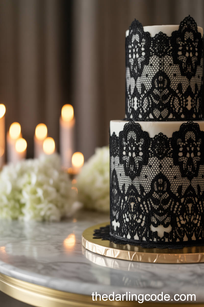 Romantic Edible Black Lace Wedding Cake