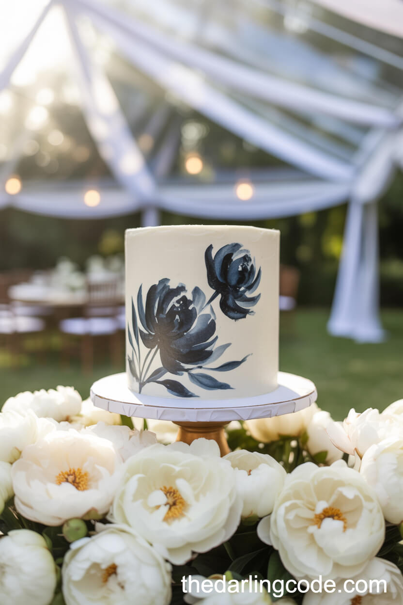 Hand-Painted Black Watercolor Floral Cake