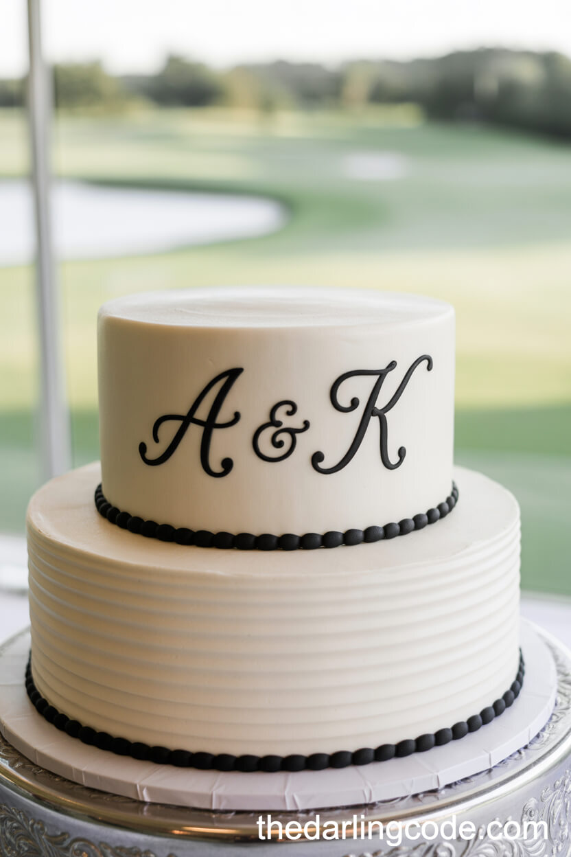 Classic Script Initials Black Piping Cake