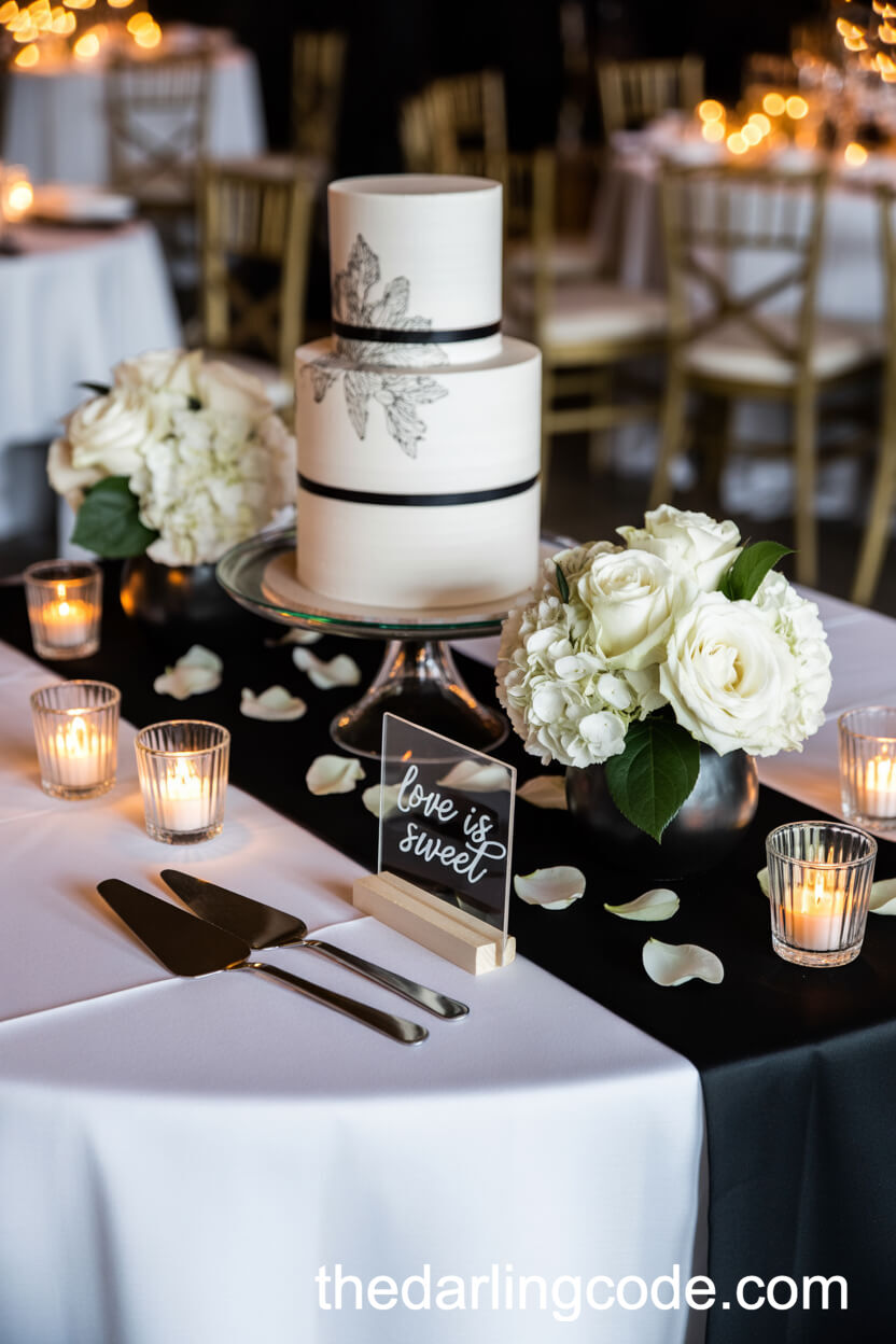 Modern Black and White Wedding Cake Table