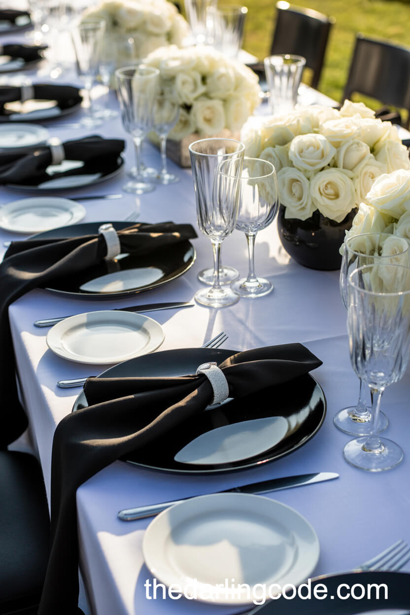 Elegant Black and White Reception Table Settings