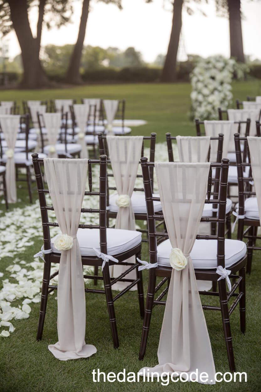 Black Chiavari Chairs with White Sash Accents