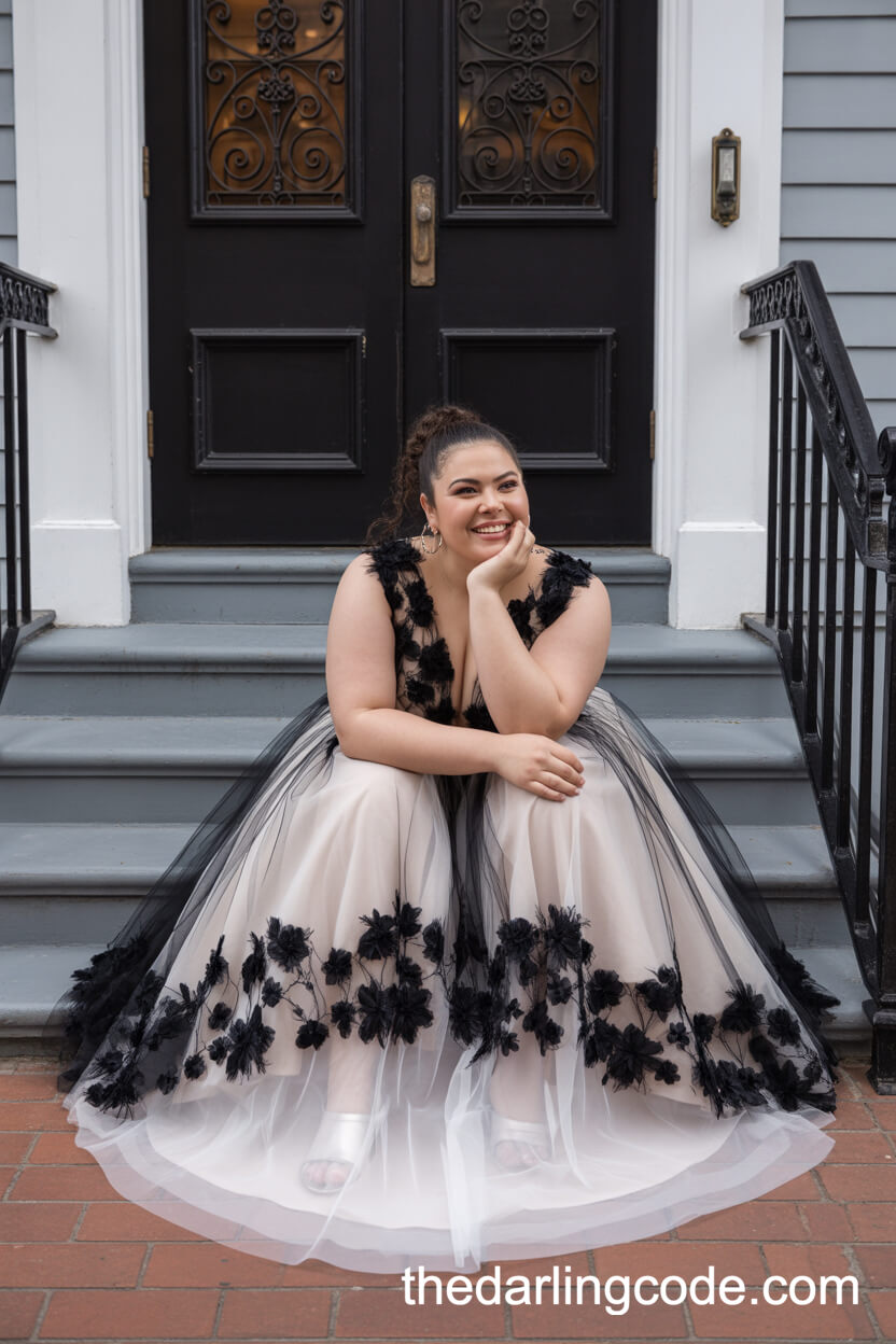 Whimsical Layered Tulle Dress With Floral Appliques