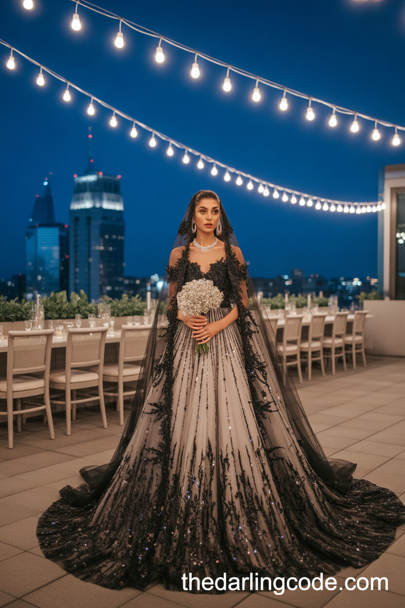 Lavish Sequin Dress With Cathedral Veil